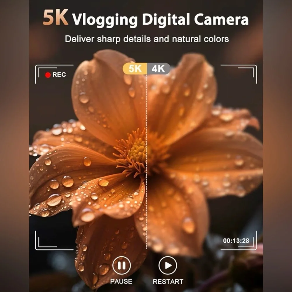 5K Digital Camera for Photography with 6X Optical Zoom